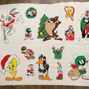 Vintage 1994 Warner Bros. Christmas Looney Tunes Taz Tweety Fabric Panel NEW